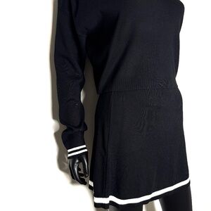 77% viscose suit sweater and skirt black with white stripes size L